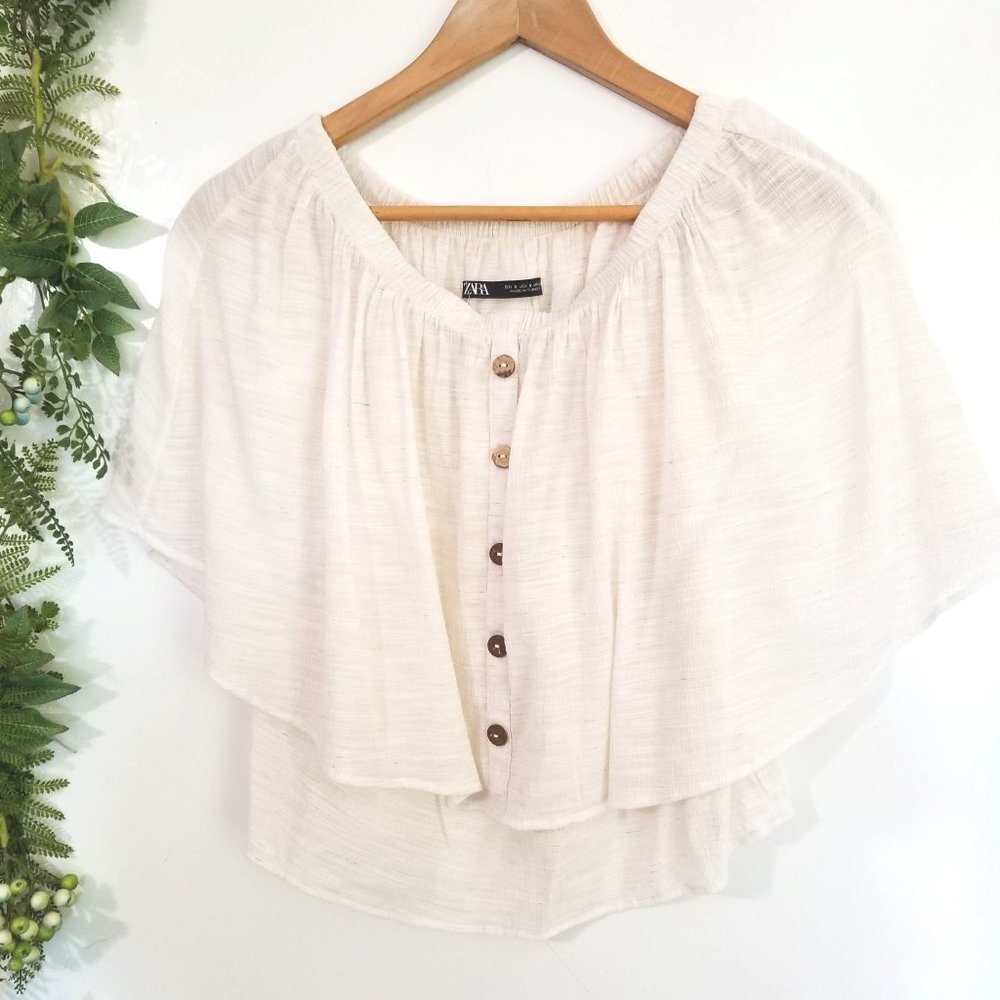 🌼ZARA CROP TANK TOP《448》cream off white flutter shoulders